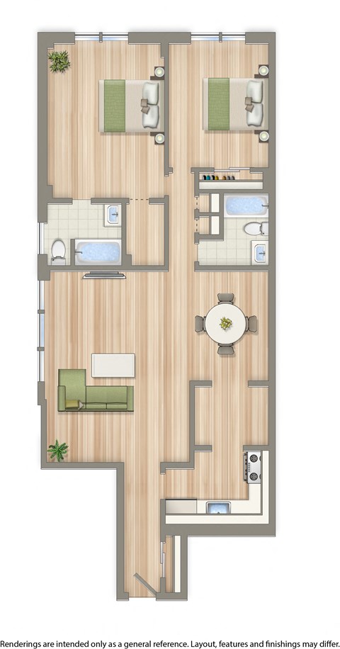 Floor plan for 2 beds, 2 baths, 1234 sqft